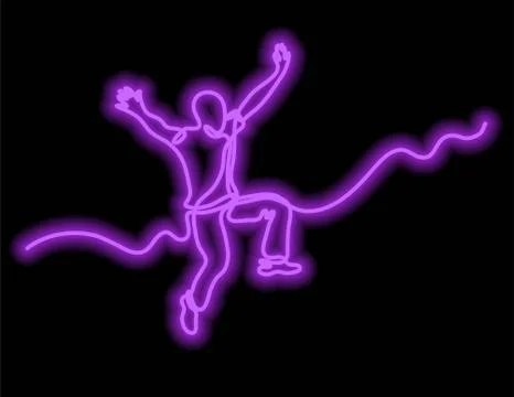 Continuous line drawing of happy jumping man with neon vector effect Stock Illustration
