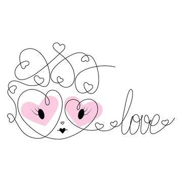 Continuous line drawing heart love sign in cartoon style made up of many hearts Stock Illustration