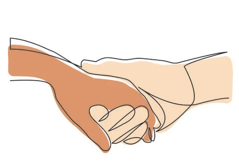 Continuous line drawing of holding hands together Stock Illustration