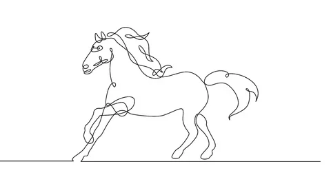 Continuous line drawing horse Stock Footage 92122047