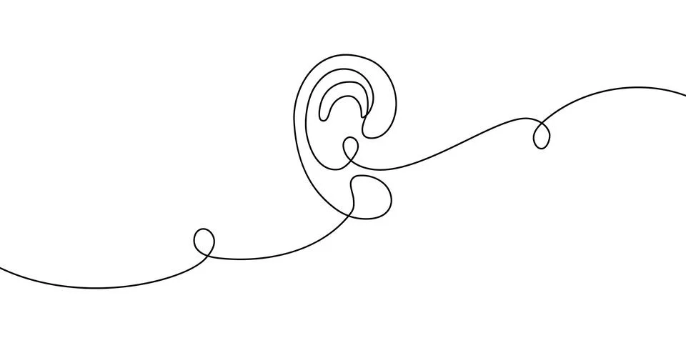 Continuous line drawing of human ear icon. Minimalist one-stroke outline Stock Illustration
