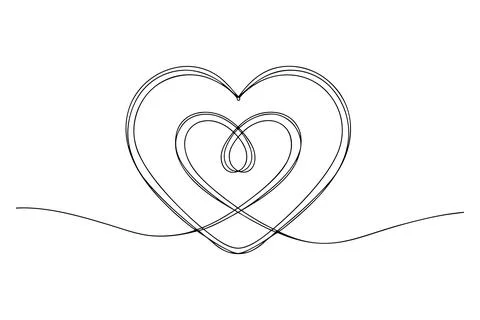 Continuous line drawing of intertwined hearts love Stock Illustration