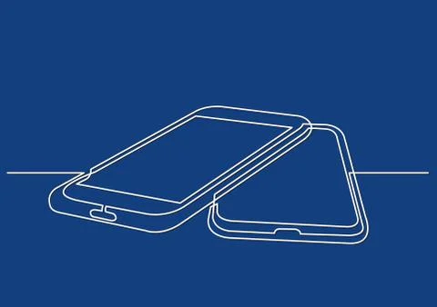 Continuous line drawing of isolated vector object - two big mobile phones Stock Illustration
