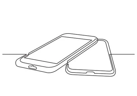 Continuous line drawing of isolated vector object - two big mobile phones 스톡 일러스트
