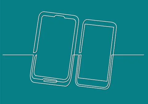 Continuous line drawing of isolated vector object - two cell phones Stock Illustration