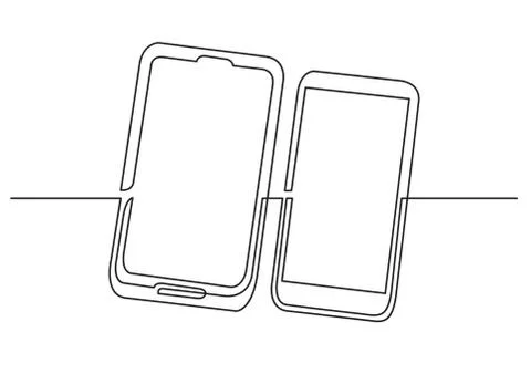 Continuous line drawing of isolated vector object - two cell phones イラスト素材