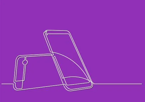 Continuous line drawing of isolated vector object - two mobile phones Stock Illustration