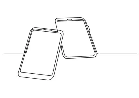 Continuous line drawing of isolated vector object - two mobile phones Stock Illustration