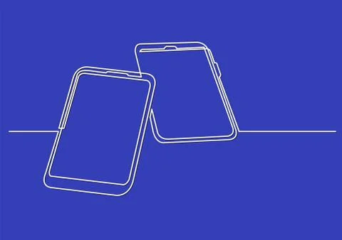 Continuous line drawing of isolated vector object - two mobile phones Stock Illustration