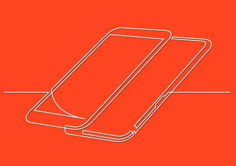 Continuous line drawing of isolated vector object - two modern mobile phones 스톡 일러스트