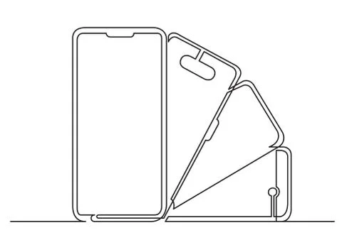 Continuous line drawing of isolated vector objects - several modern mobile ph Ilustração Stock