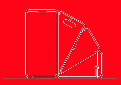 Continuous line drawing of isolated vector objects - several modern mobile ph Ilustração Stock