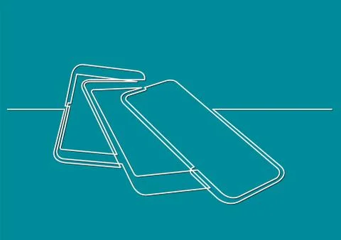 Continuous line drawing of isolated vector objects - several modern mobile ph Ilustração Stock