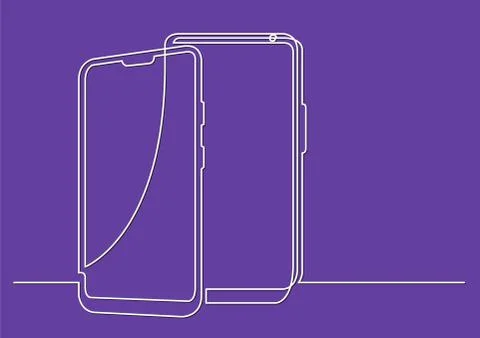 Continuous line drawing of isolated vector objects - two modern mobile phones Stock Illustration