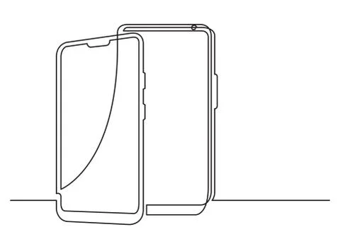 Continuous line drawing of isolated vector objects - two modern mobile phones Stock Illustration
