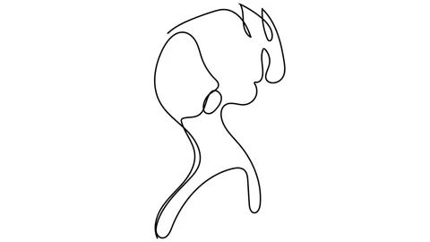 Continuous line drawing of isolated on white background profile portrait of woma Stock Footage 145888736