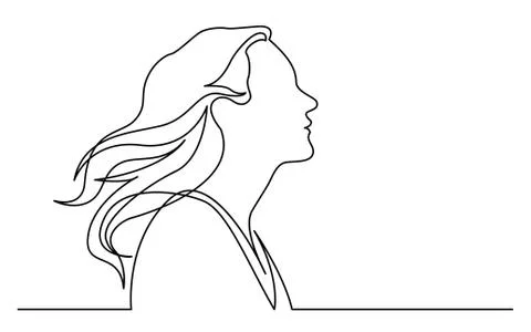 Continuous line drawing of isolated on white background profile portrait of h Illustrazione stock