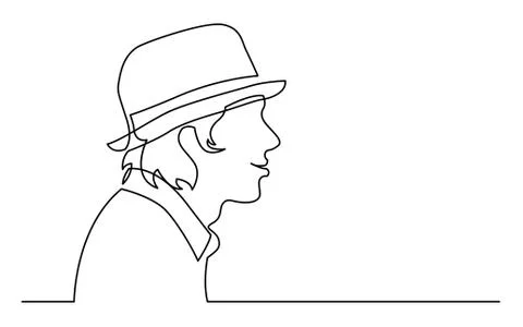 Continuous line drawing of isolated on white background profile portrait of h Illustrazione stock