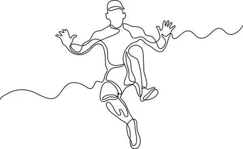 Continuous line drawing of jumping waving guy Stock Illustration