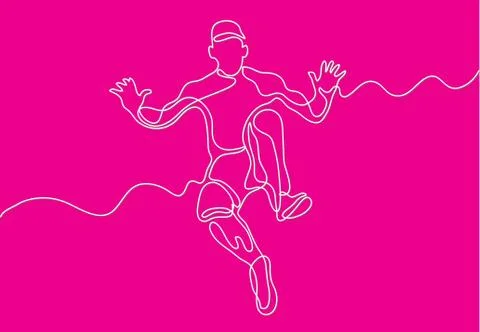 Continuous line drawing of jumping waving guy Stock Illustration
