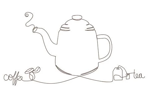 Continuous line drawing of a kettle for tea and coffee Stock Illustration