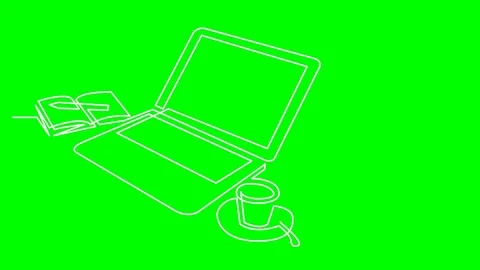 Continuous line drawing of laptop computer coffee Stock Footage 69256923