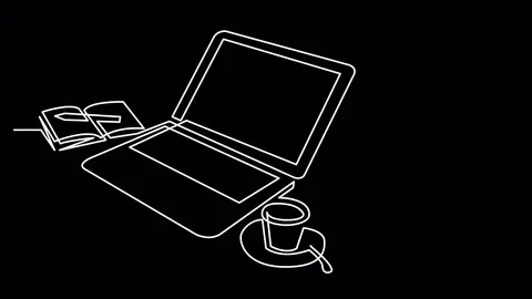 Continuous line drawing of laptop computer coffee Stock Footage 69257563