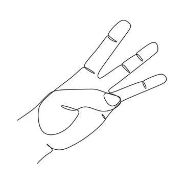 Continuous line drawing of Letter W Deaf-mute language hand gesture. American 스톡 일러스트