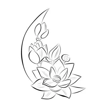 Continuous line drawing. line art lotus with moon Stock Illustration