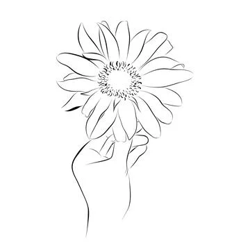 Continuous line drawing. line art flower in hand Vector Stock Illustration