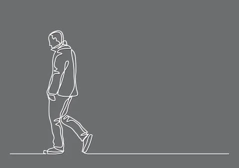 Continuous line drawing of lonely walking man Illustrazione stock