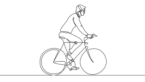 Continuous line drawing man on a bicycle Stock Footage 92121203
