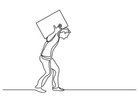 Continuous line drawing of man carrying heavy weight Stock Illustration