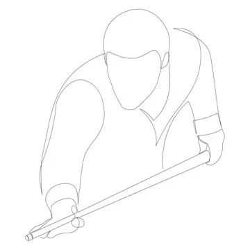 Continuous line drawing of man playing pool billiard Stock Illustration