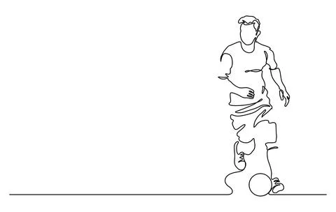 Continuous line drawing of man playing soccer vector illustration Stock Illustration