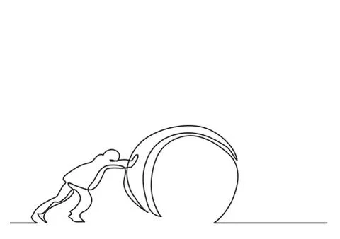 Continuous line drawing of man pushing weight Stock Illustration