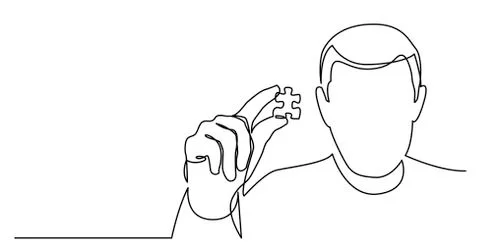 Continuous line drawing of man showing missed puzzle piece Stock Illustration