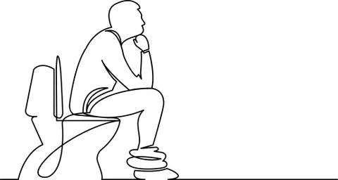 Continuous line drawing of man sitting on toilet seat thinking 스톡 일러스트