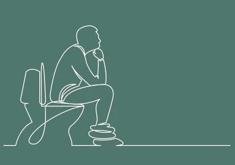 Continuous line drawing of man sitting on toilet seat thinking 스톡 일러스트