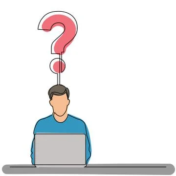 Continuous line drawing of man sitting with laptop computer working on a ques イラスト素材