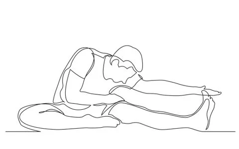 Continuous line drawing of man stretching his leg in yoga exercise Stock Illustration