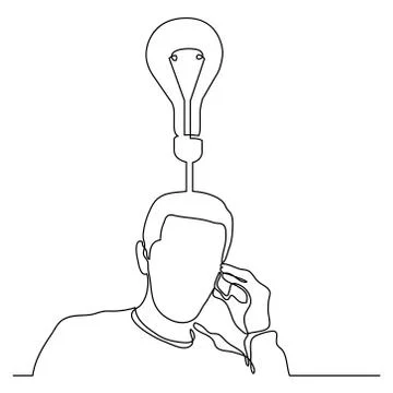Continuous line drawing of man talking on cell phone thinking about new idea Stock Illustration