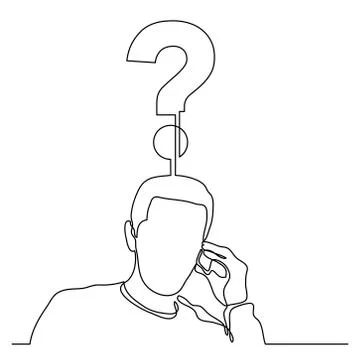 Continuous line drawing of man talking on cell phone thinking about question Stock Illustration