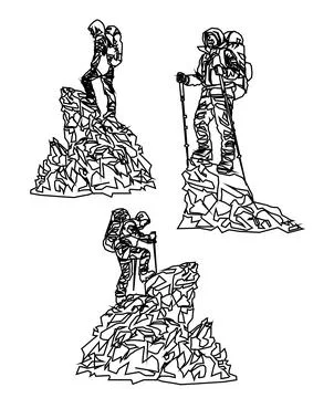 Continuous line drawing of a Man on the top of the mountain minimalistic conc Stock Illustration