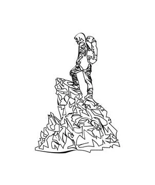 Continuous line drawing of a Man on the top of the mountain minimalistic conc Stock Illustration