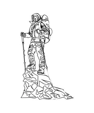 Continuous line drawing of a Man on the top of the mountain minimalistic conc Stock Illustration