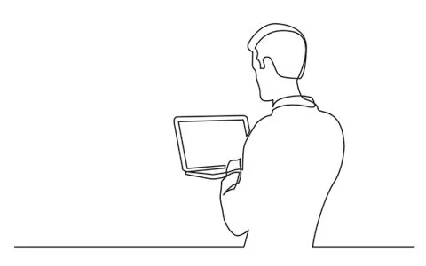 Continuous line drawing of man watching laptop computer Stock Illustration
