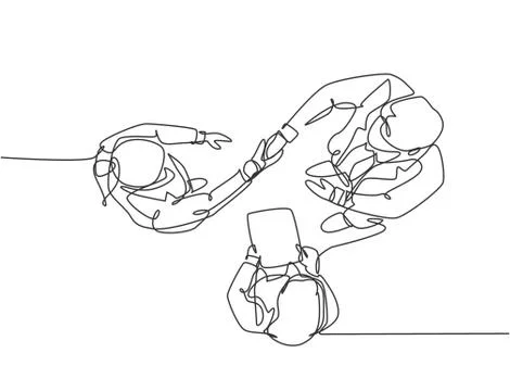 Continuous line drawing of manager handshake his employee to congratulate Illustrazione stock