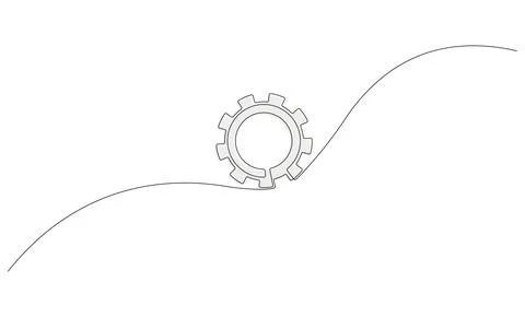 Continuous line drawing of metal gears. One line machine wheel gear icon. Stock Illustration