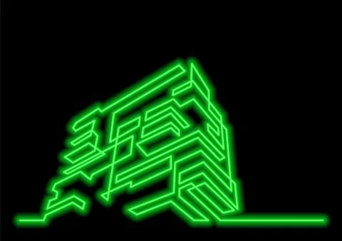 Continuous line drawing of modern apartment building with neon vector effect Ilustración de archivo